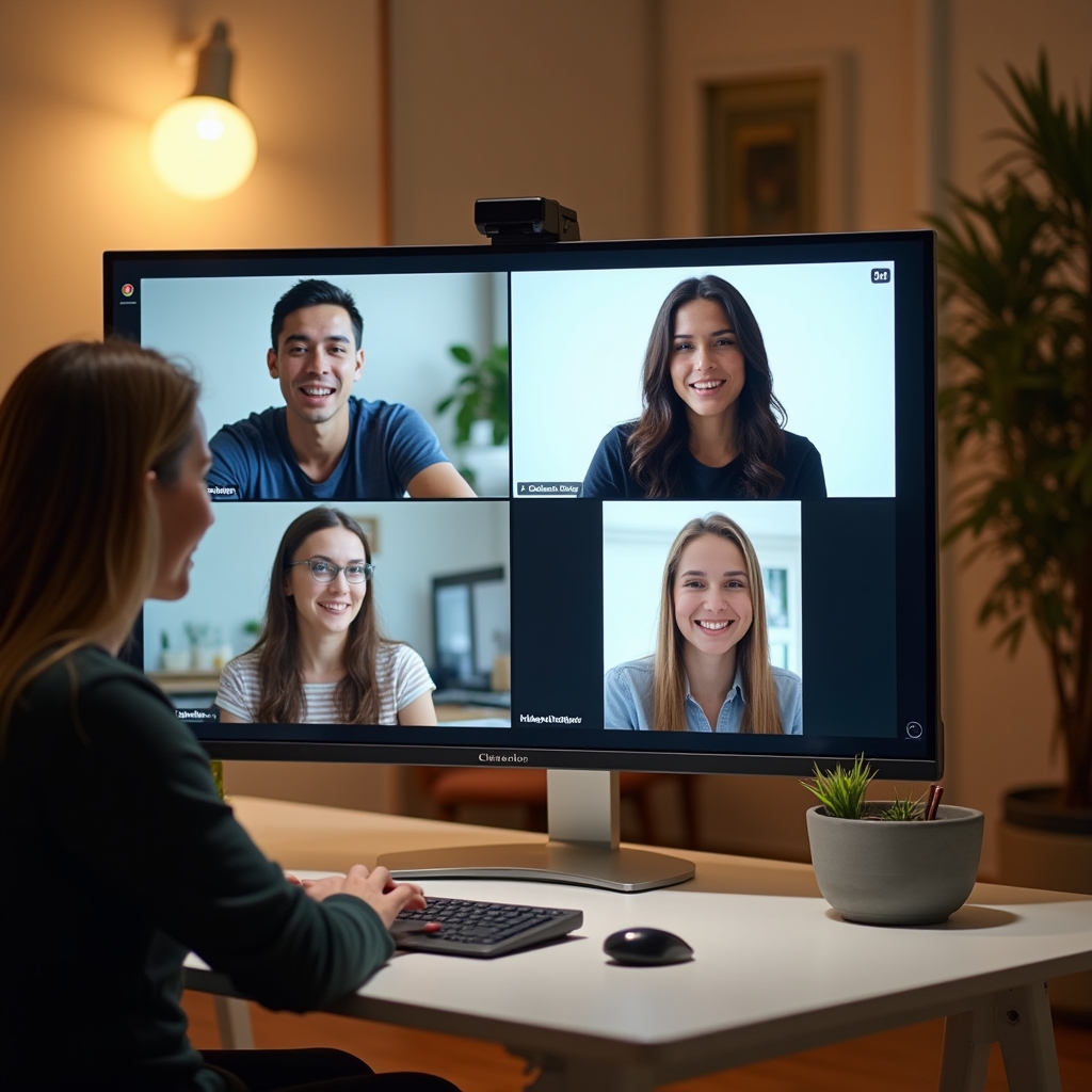 Малая группа учеников на онлайн-занятии по языку